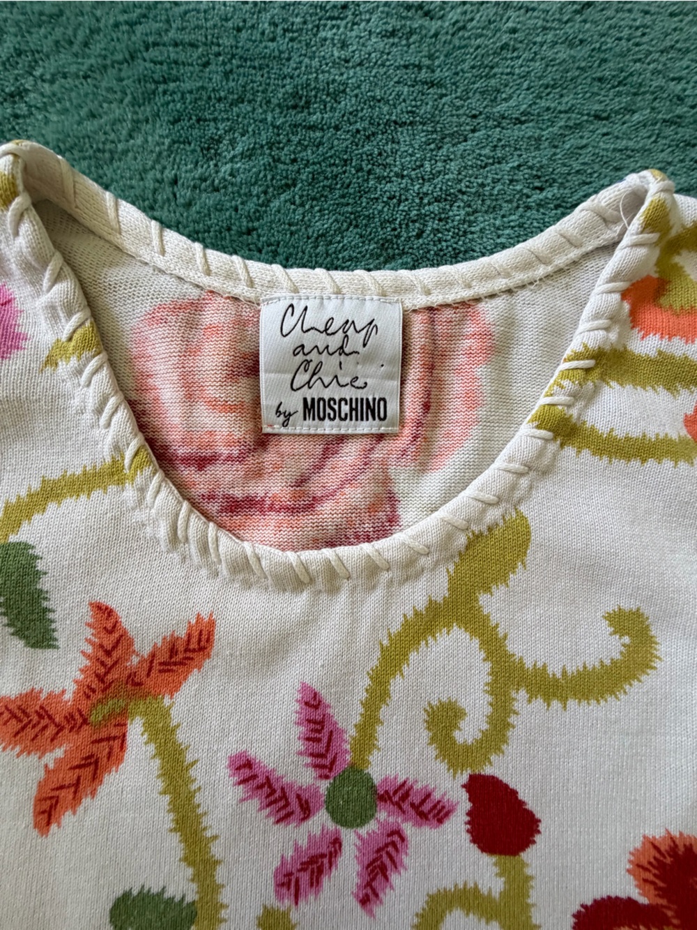 Moschino Cream Knit Tank with Multicolor Floral Pattern - Picture 2 of 5